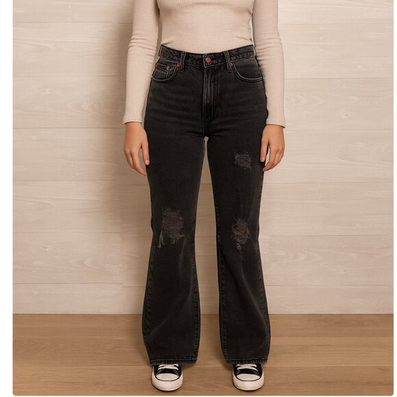 BDG High Rise Stretch Flare Jeans Size 29 Black Distressed Retro Denim - Picture 1 of 7